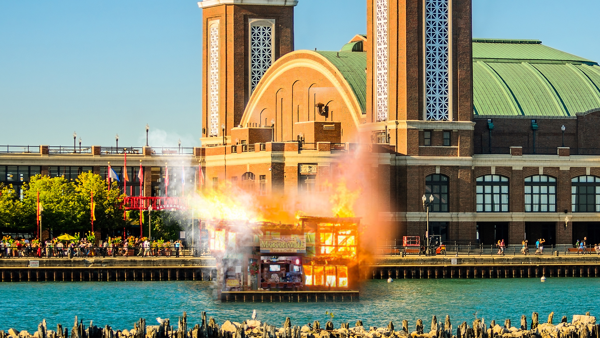 Navy Pier Margaritaville Cut Adrift, Set Aflame in Viking Burial for